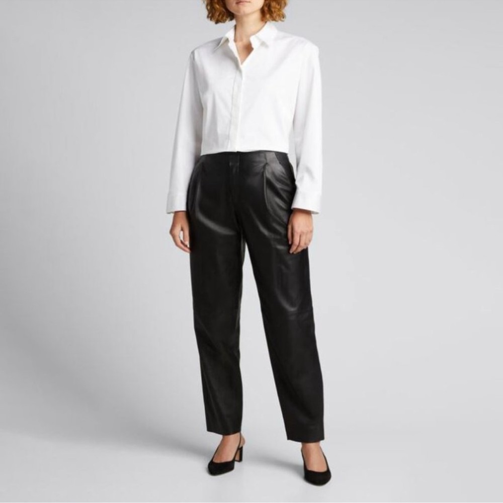 Vince‎ Black Leather Pleat Tapered Pants - Picture 5 of 12